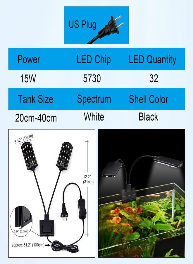 WEAVERBIRD Double Head Aquarium Fish Tank Light 15W 32 LED Aquarium Planted Clip Lamp 1600LM White LED Lighting for 8-15 Inch Fish Tank - Image 5